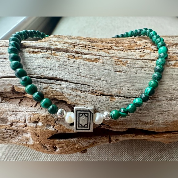 Mahjong bracelet- 3 mm malachite beads mahjong tile bead, 14k gf beads & pearls - Picture 6 of 7